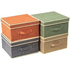 Storage Boxes with Lid, Foldable Clothes Storage Basket with Handle for Toys, Books, Closet, Bedroom, Home, 4-Colour Set, 33.5 x 31.75 x 17.5 cm