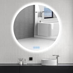 Badspiegel mit Beleuchtung Rund 100cm, LED-Badezimmerspiegel mit Touch-Schalter, Antibeschlag, 3 stufenlos dimmbare Lichtfarben, IP65, HD-Hartglas, Doppelter Lichtring