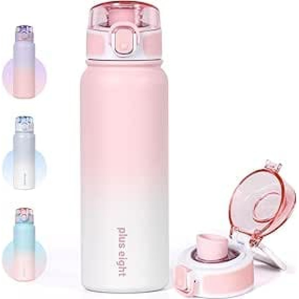 Stainless Steel Water Bottle, 600ml Insulated Water Bottle, Double Wall Stainless Steel Vacuum Flask for Sports, Gym or Office (Pink-White)