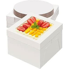 Pack of 10 Cake Boxes 25 x 25 x 20 cm High Cake Packaging with 25 cm Cake Board and Viewing Window - Disposable Cake Boxes for Wedding, Birthday, Celebration - White Baker's Packaging (25 x 25