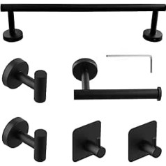 MUKSEUT Bathroom Accessories Set Wall Mounted Towel Holder Toilet Roll Holder Bathroom Hooks Stainless Steel Bathroom Accessories for Bathroom Kitchen 6 Pieces