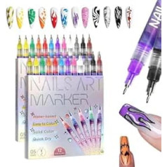 12 Colours 3D Nail Polish Pen Set, 2026 Nail Art Pen DIY Line Nail Art Graffiti, Nail Tip Nail Art Beauty Decorate Manicure Tools, Nail Polish Pens Nail Design for Halloween (Pack of 2)