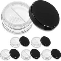 Pack of 6 10 ml Reusable Empty Plastic Powder Container with Rotating Strainer and Black Screw Cap
