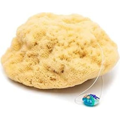 tom&pat Natural Silk Sponge, with Cord and Glass Pendant, Bath Sponge or Shower Sponge, Dermatest Very Good, for Babies, Premium Quality Greece, eBook Natural Soap DIY (13-14 cm)