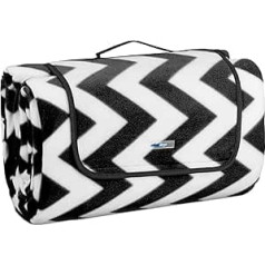 Relaxdays XXL Picnic Blanket, 200 x 300 cm, Insulated, Waterproof, Patterned Fleece Beach Blanket, Carry Handle, Black/White