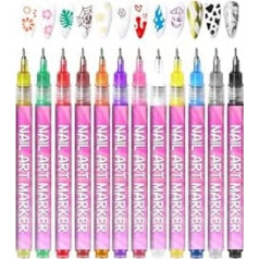 Ñail Ařt Graffiti Pens - Set of 12 Gel Markers | Quick Drying with Fine Tip for Precise Drawing, Dots & Lines | for Beginners, Kids, Salon & Home | Tool D