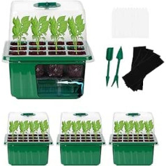 Self Watering Seed Starter Tray - Set with Moisture Dome, 48 Cells Reusable Plastic Germination Trays for Indoor Gardening Seed Growing (Green)