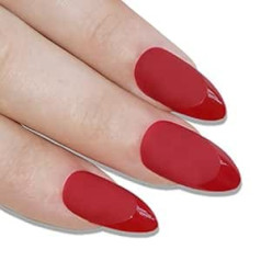 Bling Art Almond False Nails Fake Stiletto Matte Red Acrylic 24 Long Tips Glue