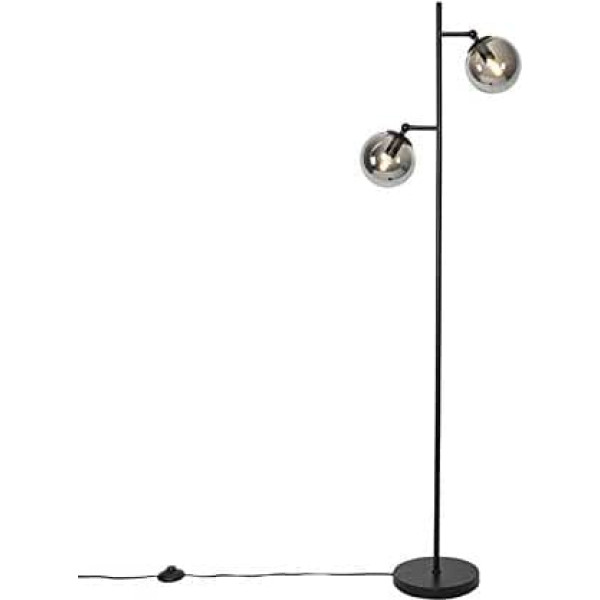Qazqa - Art Deco Art Deco Floor Lamp I Floor Lamp I Lamp I Lamp I Light Black with Smoked Glass 2 Light - Pallon I Living Room I Bedroom - Steel Oblong - LED Suitable E14