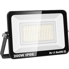 SKYWORLD LED Outdoor Spotlight, 200 W LED Spotlight, Industrial Spotlight, IP66 Waterproof, 1 Piece, Warm White Floodlight, Outdoor, 6500 K, Ideal Outdoor Light for Garden, Patio, Wall, Garage, Front