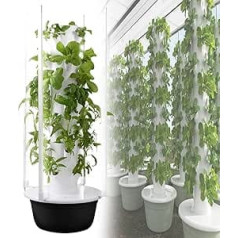 Vertical Hydroponic Garden Tower, Hydroponic Growing Tower without Base, Planter for Indoor Farming, Automatic Water Circulation, for Home/Garden/Farm Black-9layers+plantlight