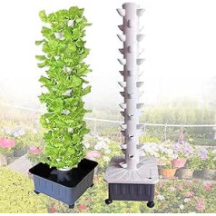 Hydroponic Tower 15 Tier 45 Holes Aquaponics Wax System Soilless Growing Garden Aeroponics Growing Kit for Herbs Fruit and Vegetables with Hydration Pump Adapter Mesh Pots 110V