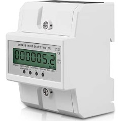 3 Phase Electricity Meter, 100 A Three-Phase Meter, Calibrated Electricity Meter with LCD Display, 50/60 Hz Digital Electricity Meter, 3-Phase 4-Wire for DIN Rail Intermediate Meter Current Calibrated
