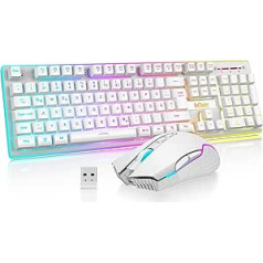 RedThunder K10 Wireless Gaming Keyboard and Mouse Set, QWERTZ DE Layout LED Backlight, 3000 mA Battery Capacity and 3200 DPI for Gamers (White)