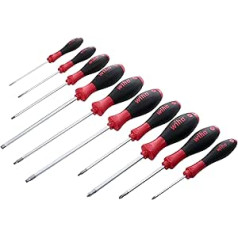 Wiha 30290 SoftFinish Grip ScrewDriver Set, Slotted 3.0-6.5, Phillips Number 0-2 and Square Number 1-3, 10-Piece Set