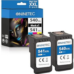 NINETEC PG-540 XL CL-541 XL Black and Colour Printer Cartridges Replacement for Canon Pixma TS5150 TS5151 TS5100 MG3650s MG3550 MG4250 MG3600 MX395 MX375 MX470 2-Pack Current New CZIP