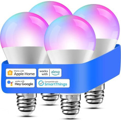meross Light Bulb E27 Smart for HomeKit, LED Lamp WiFi Multicoloured Dimmable Bulb RGBWW Compatible with Siri, Alexa, Google Home and SmartThings, Warm White, 2700-6500K, Pack of 4