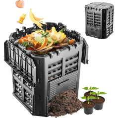 KADAX Composter, Black Compost Plant, Quick Composter Made of Plastic, Weather-Resistant Thermal Composter with Folding Lid (360L)