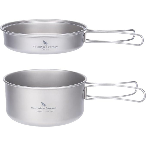 iBasingo Titanium Pot Pan Set Hanging Pot Camping Bowl Set Lightweight Titanium Canteen Kettle Outdoor Cookware Cooking Mess Kit with Folding Handle 1/2/3 Pieces/Set