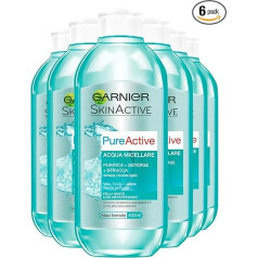Garnier 3-in-1 Micellar Water for Make-Up & Removal of Make-Up, Face & Eyes Cleansing for Oily Blemish-Prone Skin, Skin Clear, Pack of 6 - 6 x 400 ml