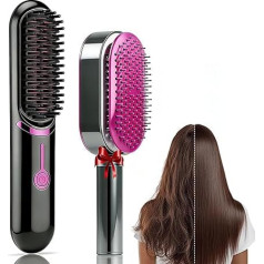 Straightening Brush, Wireless Straightening Brush, Portable Cordless Straightener Straightener with USB Charging Function, 2-in-1 Negative Ion Hair Straightening Brush (Black)