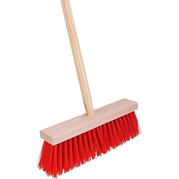 Hard Broom Red - Garden Broom - Nylon - 30 cm - Street Broom - Broom - Veger - Outdoor Broom with Handle 150 cm