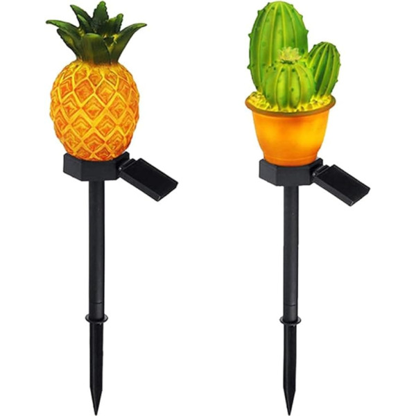 Hemobllo Solar Gartenleuchte 2 Stück mit Erdspieß Dekorative Außenbeleuchtung Kaktus Ananas Energiesparend Wetterfest für Garten Rasen Terrasse