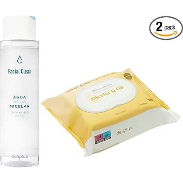 Makeup Remover Kit for Face and Eyes, 1 Bottle of 400ml Micellar Water for Face and Eyes + 25 Pieces Micelar & Oil Makeup Remover Wipes, Suitable for All Skin Types