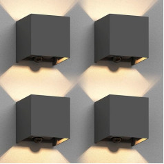 ledscom.de Cubel Wall Light for Outdoor Use, IP65, Up/Downlight, Motion Sensor, Anthracite Matt, Square, 1x G9 Max. 10 W, Pack of 4