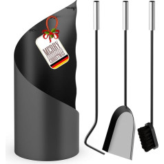 Fireplace Company, Fireplace Accessory Set of 4 with Poker, Ash Shovel, Fireplace Brush + Stand, High-Quality Fireplace Set, Black Modern Stainless Steel Oven Cutlery Set, Fireplace Cleaning Set