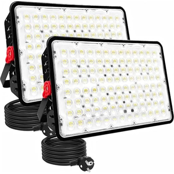 LED Outdoor Spotlight, 400 W, Pack of 2, 40,000 lm, LED Outdoor Spotlight, 6500 K, Cool White, LED Spotlight, IP66 Waterproof, Construction Spotlight, LED Floodlight for Garden, Garage, Sports