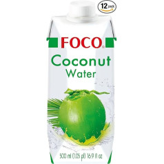 FOCO Coconut Water Pure Refreshing Thirst Quencher Sports Drink Low Calorie Naturally Vegan 100% Coconut Water - 12 x 500ml