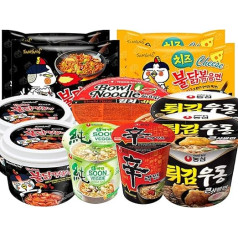 Korean Ramen Mix | Kennenlernbox with 9 Korean Instant Noodles and 2 Hot Chicken Topokki Mix to Try