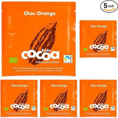 Becks cocoa Choc Orange Drinking Chocolate - Premium Cocoa with Candied Orange Peel & Ginger - Fairtrade Vegan Organic Cocoa Powder - Ideal for Hot Chocolate, 25g Sachet (Pack of 5)