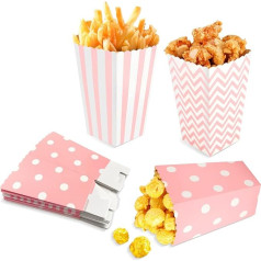Popcorn Bags, Pack of 24, Pink Small Popcorn Bags, Party Paper Bag, Snacks, Candy Containers, Stripes, Popcorn Bags for Movie Night, Birthday Party, Christmas