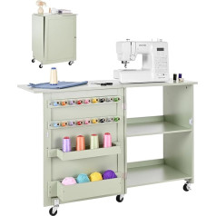 VEVOR Folding Sewing Table Sewing Machine Table with Compact Design & Storage Compartments & Wooden Pegs & Magnetic Door Lock, Multi-Purpose Table for Fashion Studio Art Studio Home, Light Green