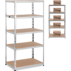 Metāla glabāšanas plaukts 5 plaukti 875 kg 90 x 60 x 180 cm pelēks