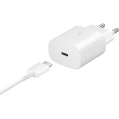 Samsung 2-in-1 25 W tīkla lādētājs + USB-C kabelis 1 m, balts