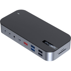 HUB adapteris M52 USB-C USB-A hdmi vga dp sd tf RJ45 aux PD pelēks