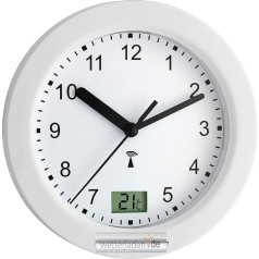 TFA Dostmann 60.3501 Analogue Splash-proof Wireless Bathroom Clock with Temperature Display (White with Battery)
