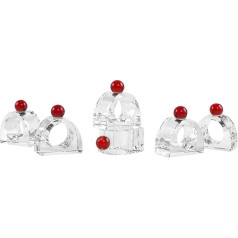 6 Crystal Napkin Rings with Red Dots - High-Quality Napkin Holders for Wedding, Christmas & Festive Table Decoration (Diamond Cut, Set of 6 in Gift Box)