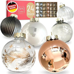 Christmas Baubles in Beautiful Craft Design, 24-Piece Set with Exclusive Christmas Tree Baubles, Unique Festive Tree Decoration, Grey