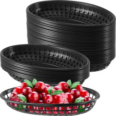 SOUJAP 40 Pieces 23 x 14.5 x 4 cm Black Food Baskets, Plastic Fast Food Basket, Oval Fast Food Basket for Hot Dogs, Burgers, Sandwiches, Chips, BBQ, Picnics