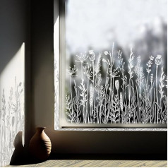 Neukids White Plant Window Decoration, Flower Grass Adhesive Film, Window Film, Pattern, Static Window Film, Window Sticker, Suitable for Living Room, Bedroom, Children's Room, Kitchen, Bathroom,