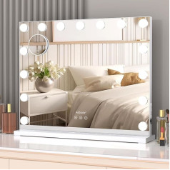 Make-up Mirror with Lighting, Hollywood Mirror with 15 LED Lights and USB Charging Port, 3 Colour Temperature Light Wall Mirror with 10 x Mirrors, for Dressing Table (58 x 2.8 x 46 cm)