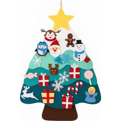 Montessori Felt Christmas Tree Christmas Decoration for Wall Blue with Removable Ornaments Educational Game