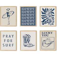 TwoDays Coastal Granddaughter Prints, Coastal Cowgirl Poster, Beachy Room Decor Aesthetic, Beach Wall Art for Teen Girls Bedroom, Vintage Surf Decorations Artwork (8 x 10 inch, Set of 6, UNFRAMED)