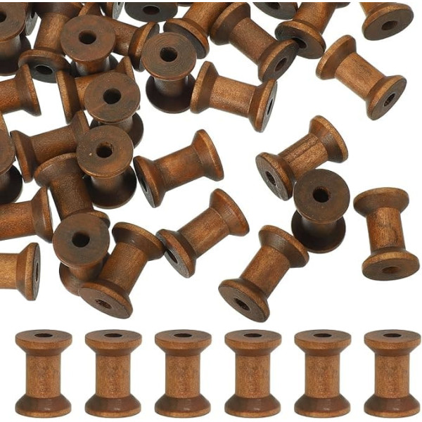 Empty Wooden Bobbins Wooden Unfinished 3 x 2 cm Suitable for Embroidery and Sewing Machines, Crafts, Wire Weaving Spools (50 Pieces, Brown)