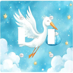 Dekorative Lichtschalter-Abdeckplatte mit niedlichem Cartoon-Störch, 2-Gang-Doppel-Kippschalter, lustige Aquarell, Sterne, Himmel, elektrische Schalterplatte, Reihervogel, Frontplatte für Küche