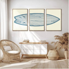 AntExpanse Framed Wall Pictures Set of 3 Surfboard Decoration, Canvas Pictures with Modern Outer Frame, Maritime Decoration for Living Room, Bedroom - Beach and Sea Poster (40 x 55 cm x 3)